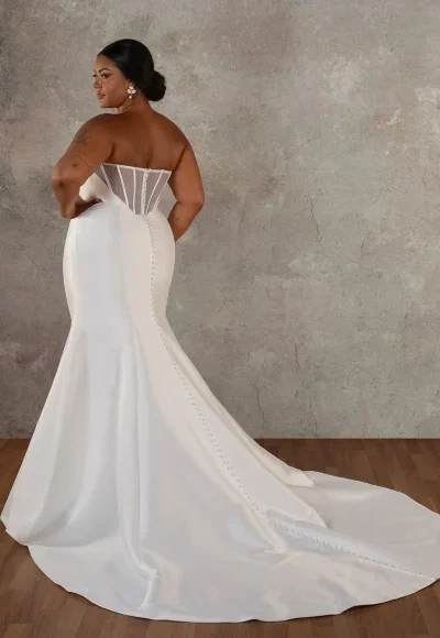 Plus-Size Modern And Romantic Strapless 3D Floral Silk Fit-And-Flare Wedding Dress With Buttons by Essense of Australia - Image 2