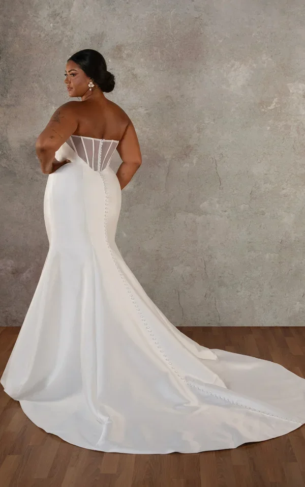 Plus-Size Modern And Romantic Strapless 3D Floral Silk Fit-And-Flare Wedding Dress With Buttons by Essense of Australia - Image 2