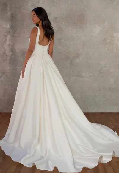 Chic And Modern Square-Neck Pearl-Adorned Ball Gown With Buttons by Essense of Australia - Image 2