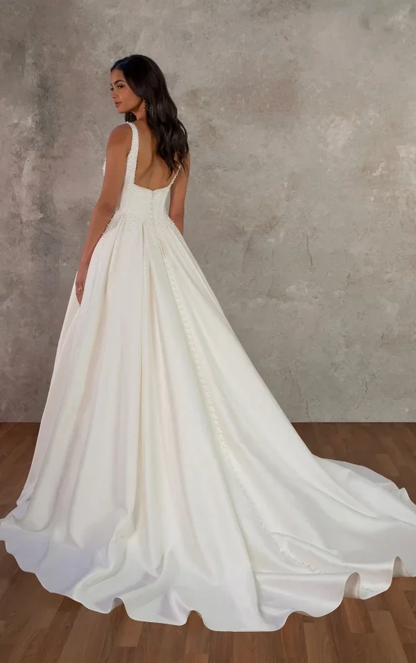 Chic And Modern Square-Neck Pearl-Adorned Ball Gown With Buttons by Essense of Australia - Image 2