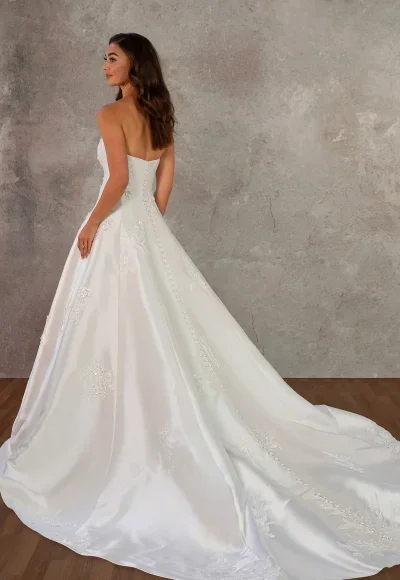 Strapless 3D Floral Silk A-Line Wedding Dress With Buttons by Essense of Australia - Image 3