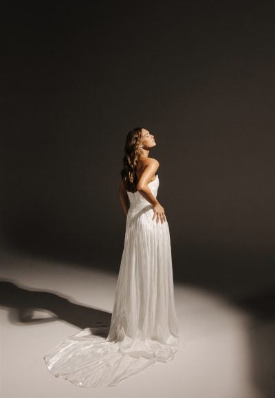 Plus-Size Chic And Modern Pleated Satin A-Line Wedding Dress With Detachable Topper by Hera Couture - Image 4