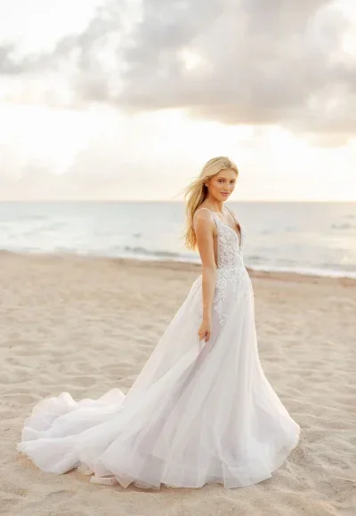 Romantic And Ethereal V-Neck Sparkly Tulle Ball Gown by Hayley Paige - Image 2