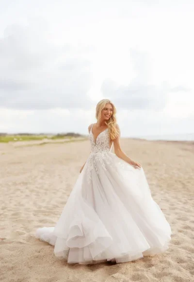 Romantic And Ethereal V-Neck Sparkly Tulle Ball Gown by Hayley Paige