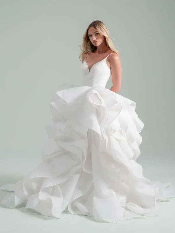 Dramatic And Modern V-Neck Silk Organza Tiered Ball Gown by Hayley Paige - Image 1