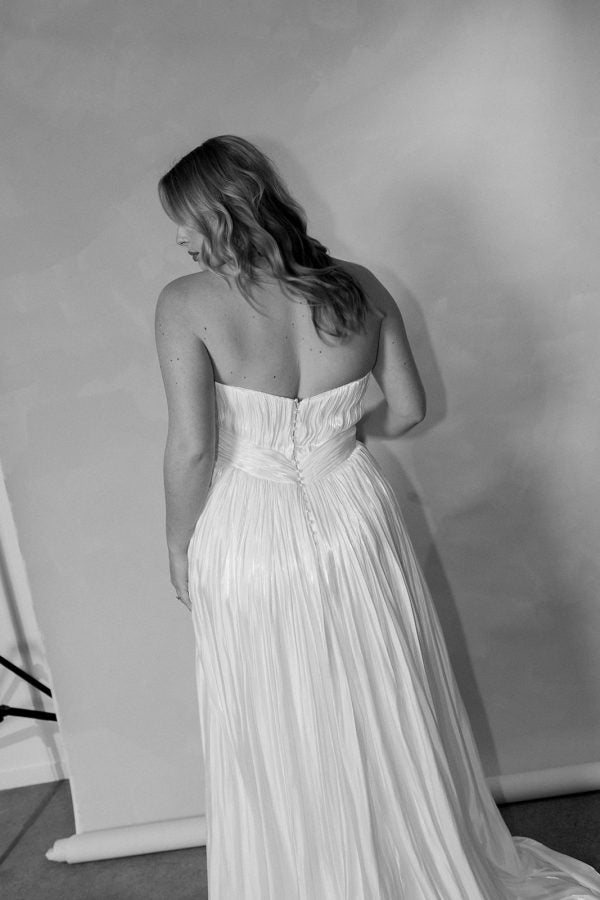 Plus-Size Chic And Modern Pleated Satin A-Line Wedding Dress With Detachable Topper by Hera Couture - Image 2