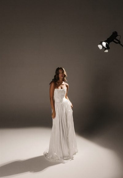 Plus-Size Chic And Modern Pleated Satin A-Line Wedding Dress With Detachable Topper by Hera Couture - Image 3