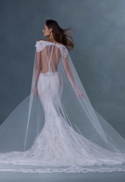 Modern And Unique Lace Fit-And-Flare Wedding Dress With Tulle Cape by Ines by Ines Di Santo - Image 2