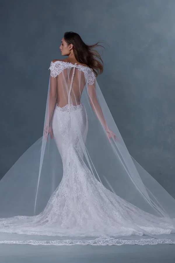 Modern And Unique Lace Fit-And-Flare Wedding Dress With Tulle Cape by Ines by Ines Di Santo - Image 2