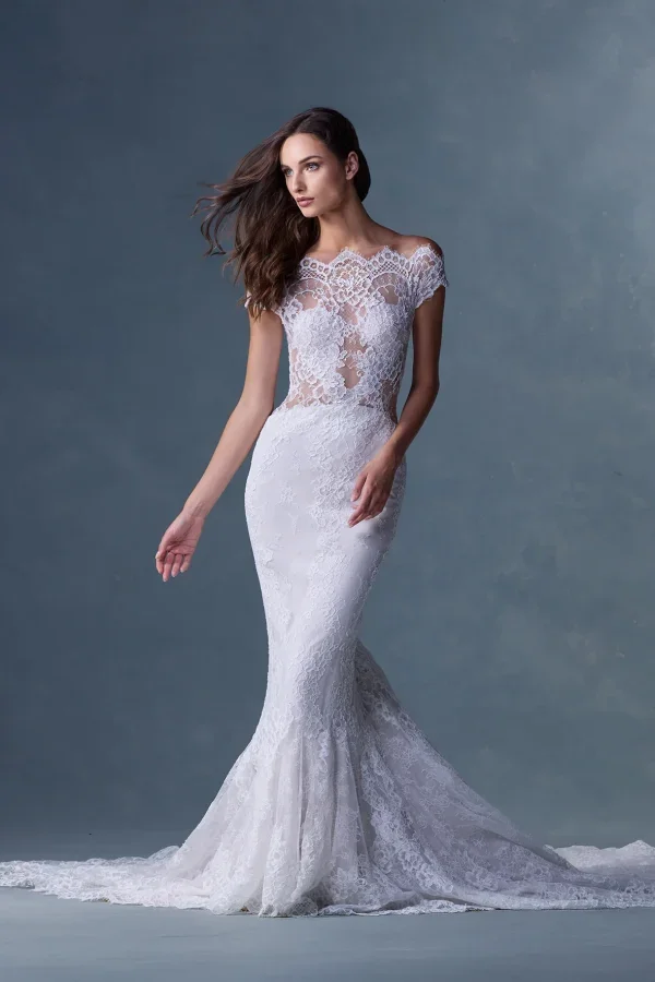 Modern And Unique Lace Fit-And-Flare Wedding Dress With Tulle Cape by Ines by Ines Di Santo - Image 1