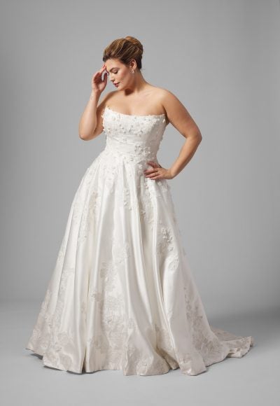 Plus-Size Classic And Romantic Floral Satin A-Line Wedding Dress by Justin Alexander Signature