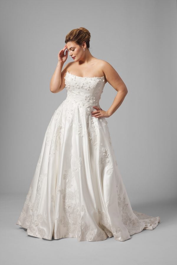 Plus-Size Classic And Romantic Floral Satin A-Line Wedding Dress by Justin Alexander Signature - Image 1