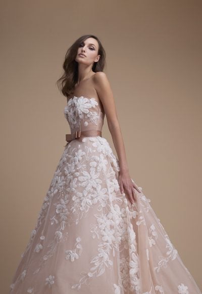 Modern And Romantic Strapless Floral Ball Gown With Bow by Jaclyn Whyte - Image 2