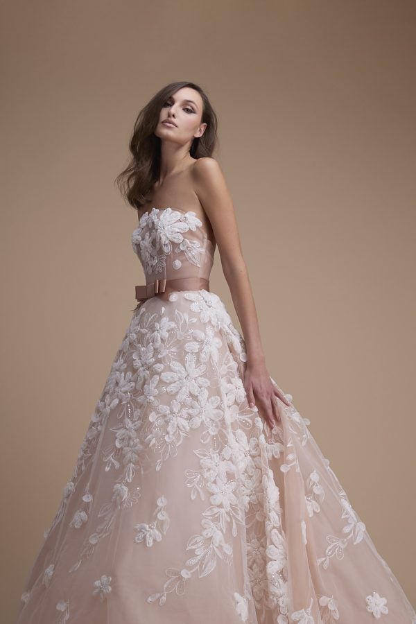 Modern And Romantic Strapless Floral Ball Gown With Bow by Jaclyn Whyte - Image 2