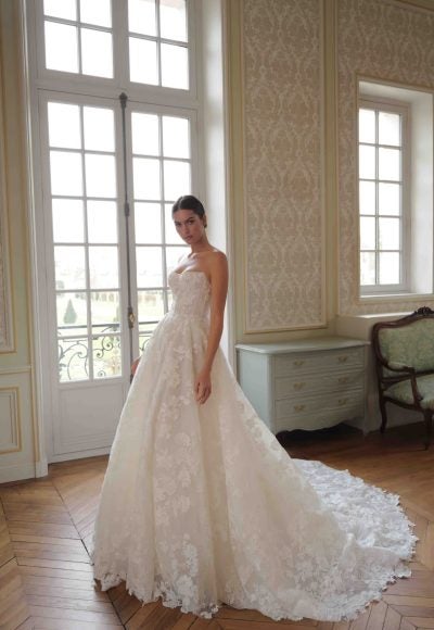 Strapless Floral-Embroidered Ball Gown by Lee Petra Grebenau
