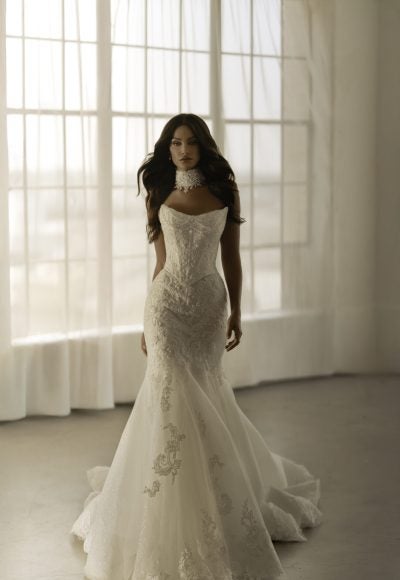 Sparkly Lace Two-Piece Fit-And-Flare Wedding Dress With Buttons by Martina Liana - Image 3