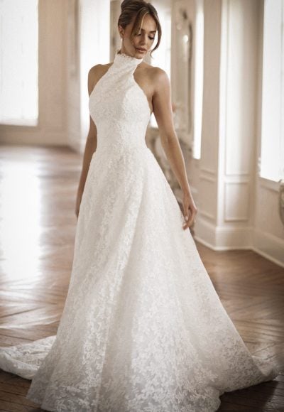 Chic And Romantic Halter-Neck A-Line Wedding Dress With Open Back by Martina Liana