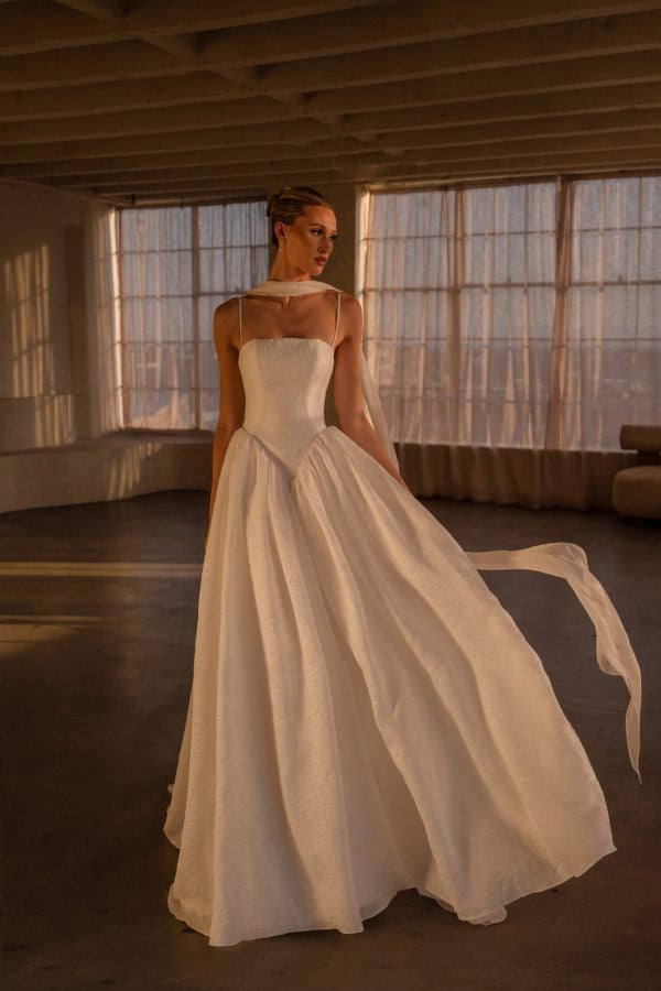 Chic And Simple Silk Organza Basque-Waist Ball Gown With Buttons by Martina Liana - Image 1