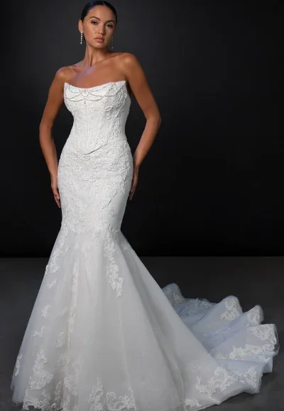 Sparkly Lace Two-Piece Fit-And-Flare Wedding Dress With Buttons by Martina Liana