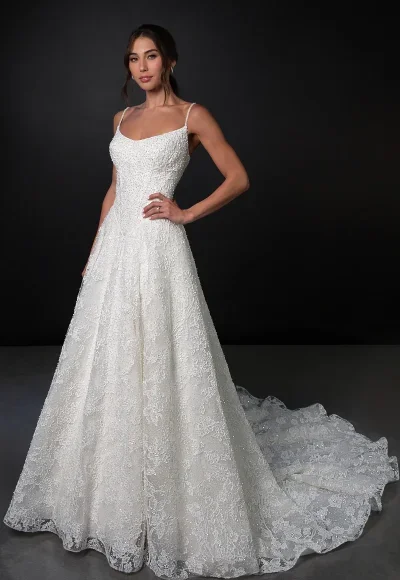 Romantic And Glamorous Beaded Basque-Waist A-Line Wedding Dress by Martina Liana