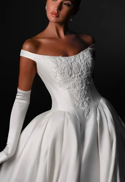 Plus-Size Classic And Regal Off-The-Shoulder Silk Ball Gown With Buttons by Martina Liana - Image 2