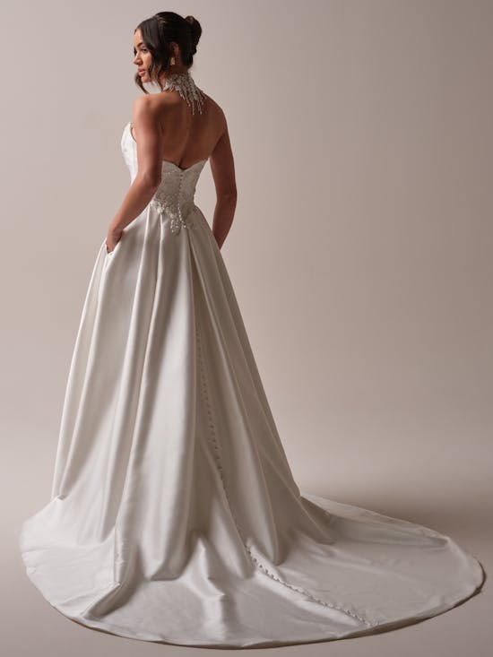 Modern And Elegant Embellished Satin A-Line Wedding Dress With Detachable Accessories by Maggie Sottero - Image 4
