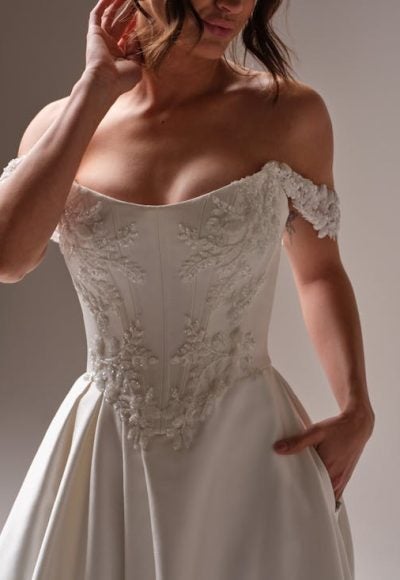 Modern And Elegant Embellished Satin A-Line Wedding Dress With Detachable Accessories by Maggie Sottero - Image 3