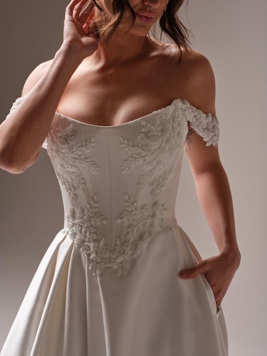 Modern And Elegant Embellished Satin A-Line Wedding Dress With Detachable Accessories by Maggie Sottero - Image 3