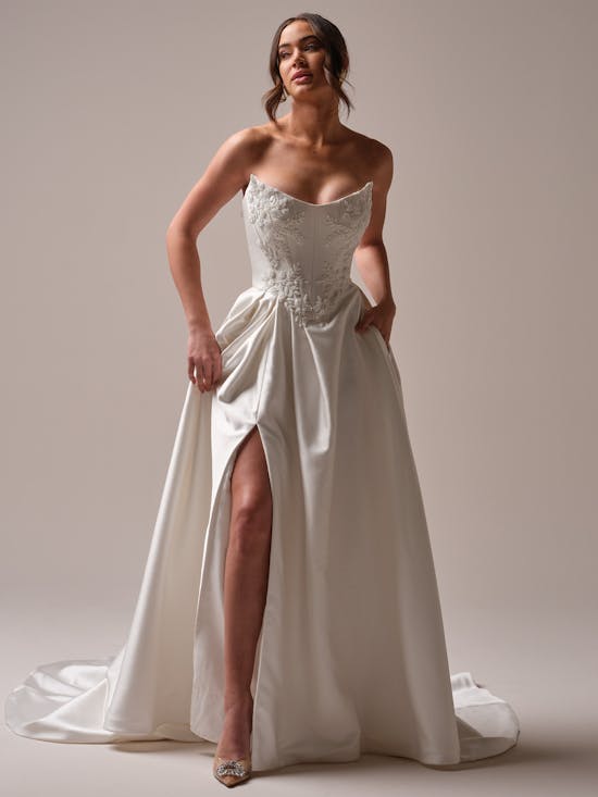 Modern And Elegant Embellished Satin A-Line Wedding Dress With Detachable Accessories by Maggie Sottero - Image 1