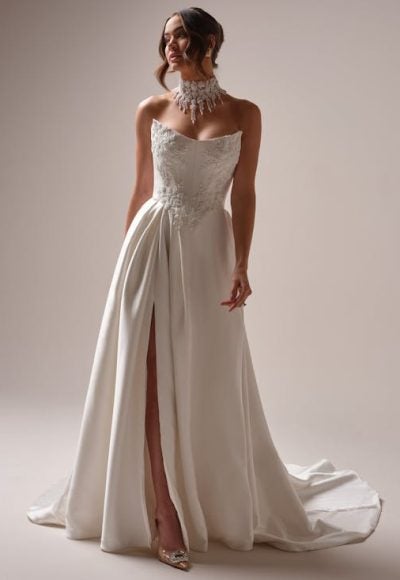 Modern And Elegant Embellished Satin A-Line Wedding Dress With Detachable Accessories by Maggie Sottero - Image 5