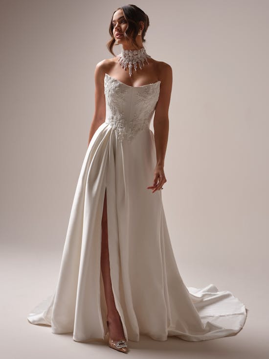 Modern And Elegant Embellished Satin A-Line Wedding Dress With Detachable Accessories by Maggie Sottero - Image 5