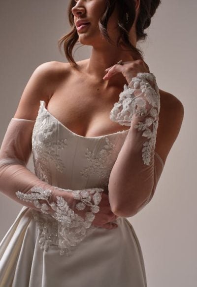 Modern And Elegant Embellished Satin A-Line Wedding Dress With Detachable Accessories by Maggie Sottero - Image 2