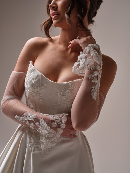 Modern And Elegant Embellished Satin A-Line Wedding Dress With Detachable Accessories by Maggie Sottero - Image 2