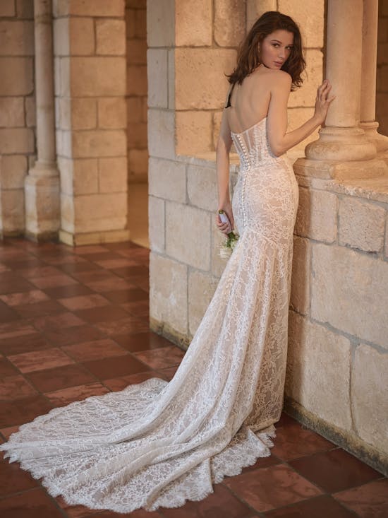 Romantic And Dramatic Sparkly Lace Fit-And-Flare Wedding Dress With Detachable Accessories by Maggie Sottero - Image 5