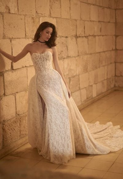 Romantic And Dramatic Sparkly Lace Fit-And-Flare Wedding Dress With Detachable Accessories by Maggie Sottero - Image 2