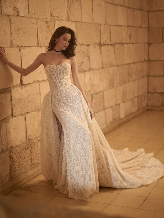 Romantic And Dramatic Sparkly Lace Fit-And-Flare Wedding Dress With Detachable Accessories by Maggie Sottero - Image 2