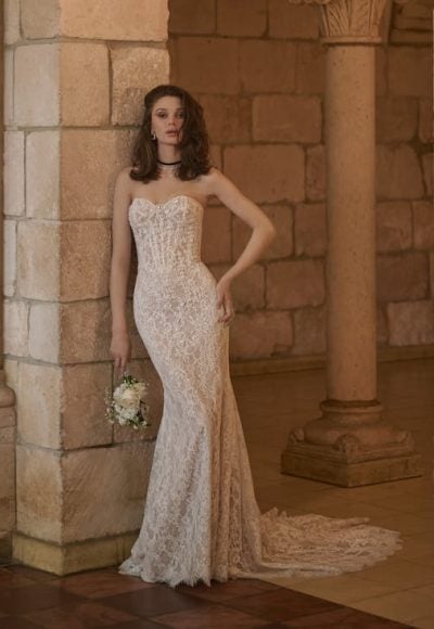 Romantic And Dramatic Sparkly Lace Fit-And-Flare Wedding Dress With Detachable Accessories by Maggie Sottero