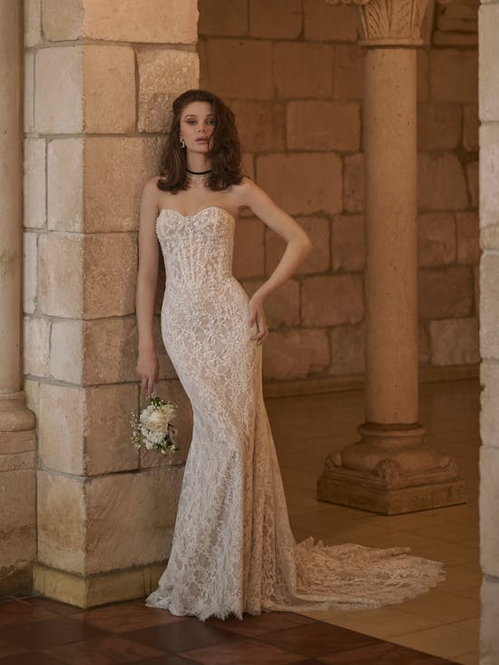 Romantic And Dramatic Sparkly Lace Fit-And-Flare Wedding Dress With Detachable Accessories by Maggie Sottero - Image 1