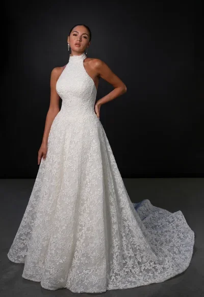 Chic And Romantic Halter-Neck A-Line Wedding Dress With Open Back by Martina Liana