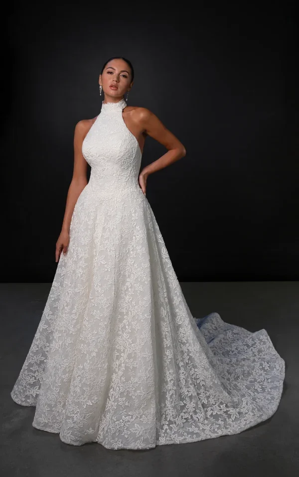 Chic And Romantic Halter-Neck A-Line Wedding Dress With Open Back by Martina Liana - Image 1