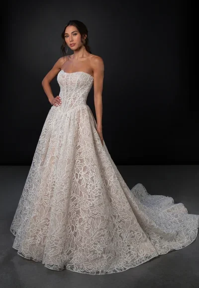 Romantic And Modern Laser-Cut Lace Basque-Waist Ball Gown by Martina Liana