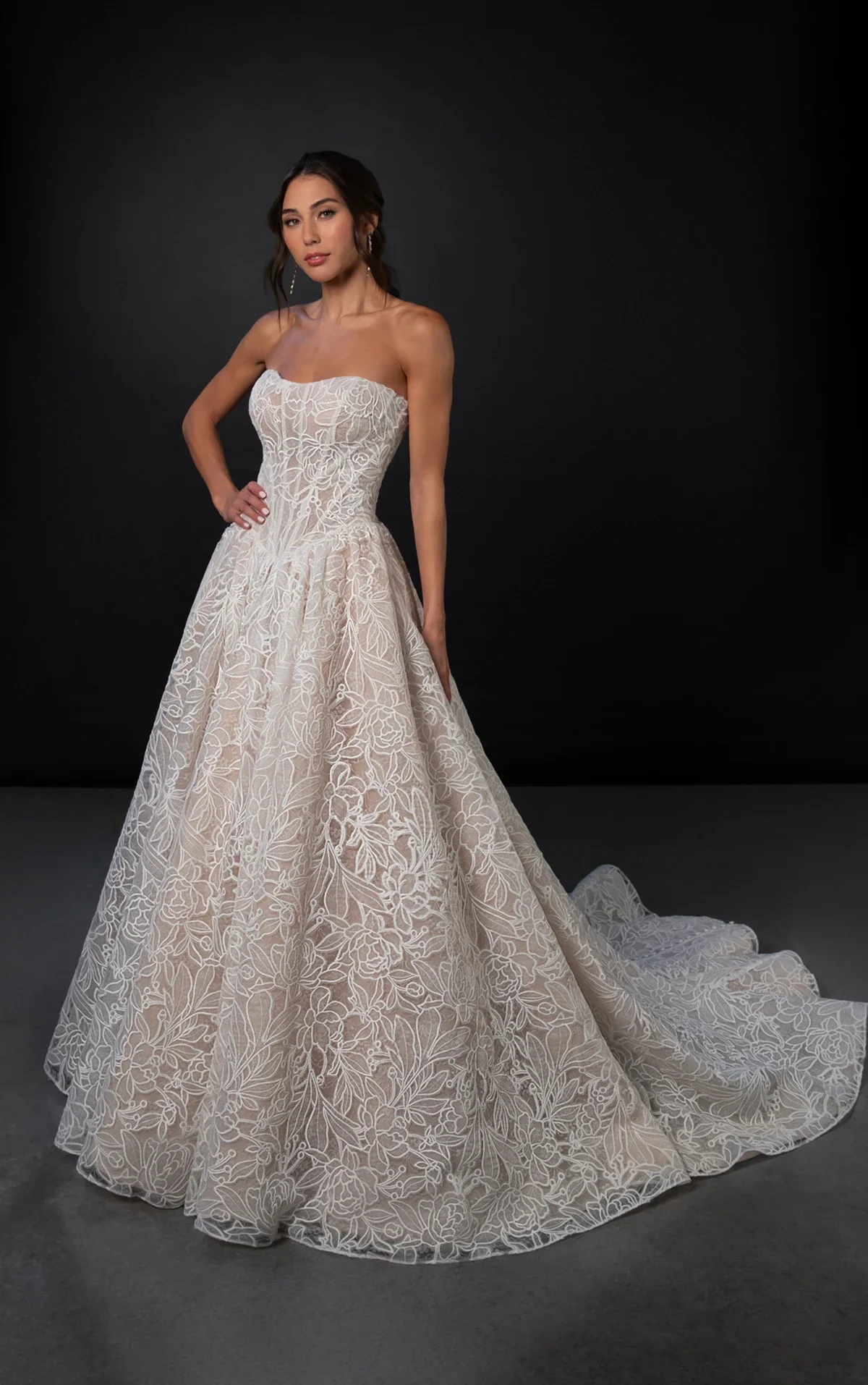 Romantic And Modern Laser-Cut Lace Basque-Waist Ball Gown