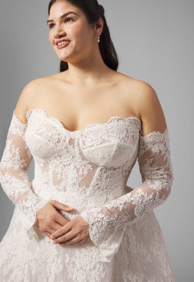 Plus-Size Romantic Off-the-Shoulder Long Sleeve Lace A-Line Gown by Love by Pnina Tornai - Image 2