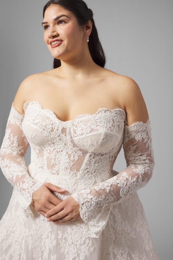 Plus-Size Romantic Off-the-Shoulder Long Sleeve Lace A-Line Gown by Love by Pnina Tornai - Image 2