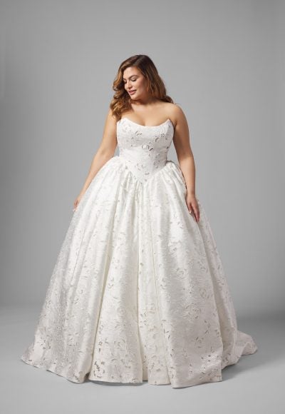Plus-Size Romantic And Modern Eyelet Lace Ball Gown by Love by Pnina Tornai