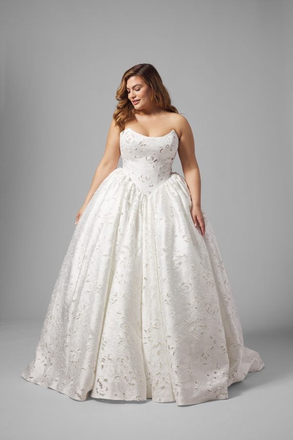 Plus-Size Romantic And Modern Eyelet Lace Ball Gown by Love by Pnina Tornai - Image 1