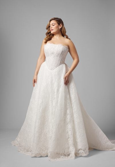 Plus-Size Romantic Basque-Waist Lace A-Line Wedding Dress by Love by Pnina Tornai - Image 2