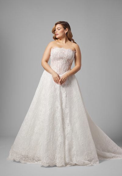 Plus-Size Romantic Basque-Waist Lace A-Line Wedding Dress by Love by Pnina Tornai