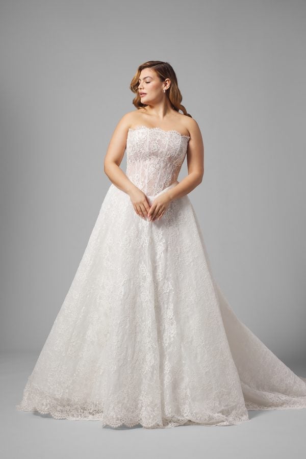 Plus-Size Romantic Basque-Waist Lace A-Line Wedding Dress by Love by Pnina Tornai - Image 1