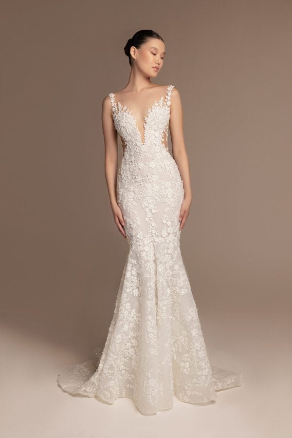 Plus-Size Romantic And Elegant Floral Embroidered Fit-and-Flare Wedding Dress With Open Back by Tony Ward - Image 1